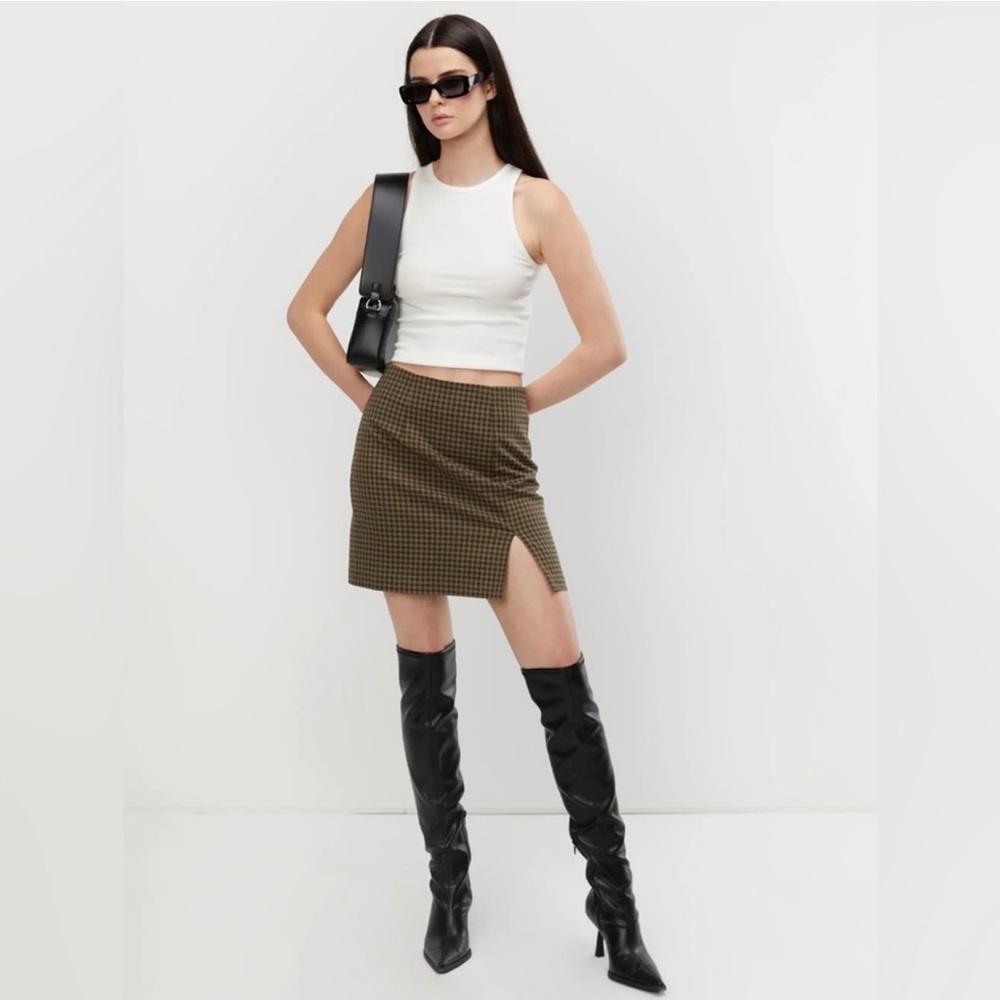 Plaid Mini Skirt - Brown